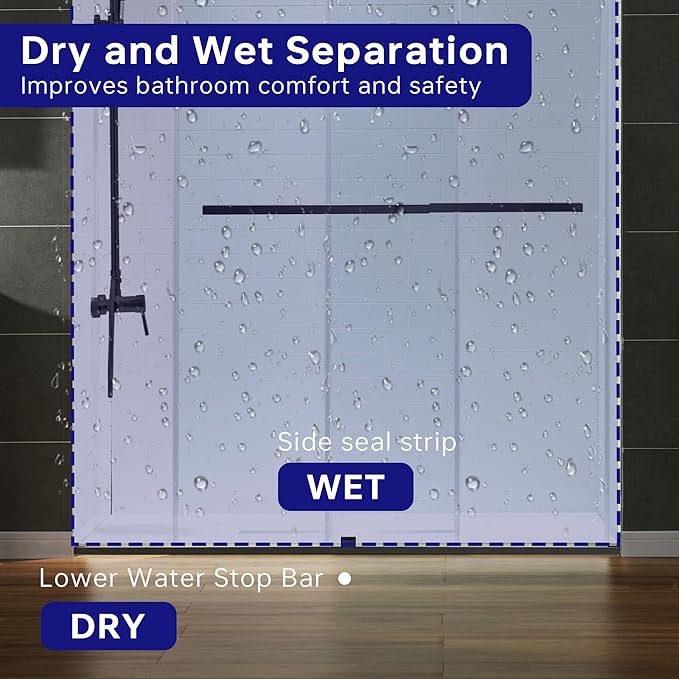 WOODBRIDGE Frameless Shower Doors 56-60" Width x 76" Height with 5/16"(8mm) Clear Tempered Glass, 2 Ways Opening & Double Sliding in Matte Black Finish