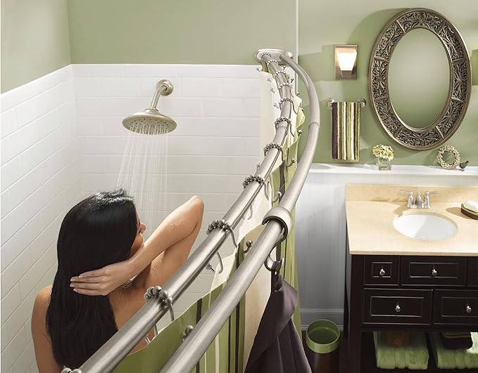 Moen Brushed Nickel Shower Curtain Rings with Double Hooks for Bathroom Shower Rod, (Pack of 24), SR2201BN