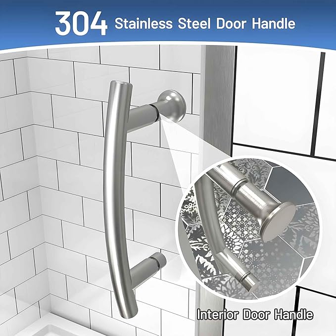 Pivot Glass Shower Door, 44-48" W x 71" H, 1/4"(6mm) Clear SGCC Tempered Glass, Brushed Nickel Finish, Magnetic Closure, Reversible Installation