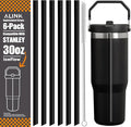 ALINK Replacement Straws for Stanley IceFlow Flip Straw Tumbler 30oz, 6 Pack Reusable Black Plastic Straws Compatible with 30oz IceFlow Cup with Cleaning Brush, Angled Design, Dishwasher Safe