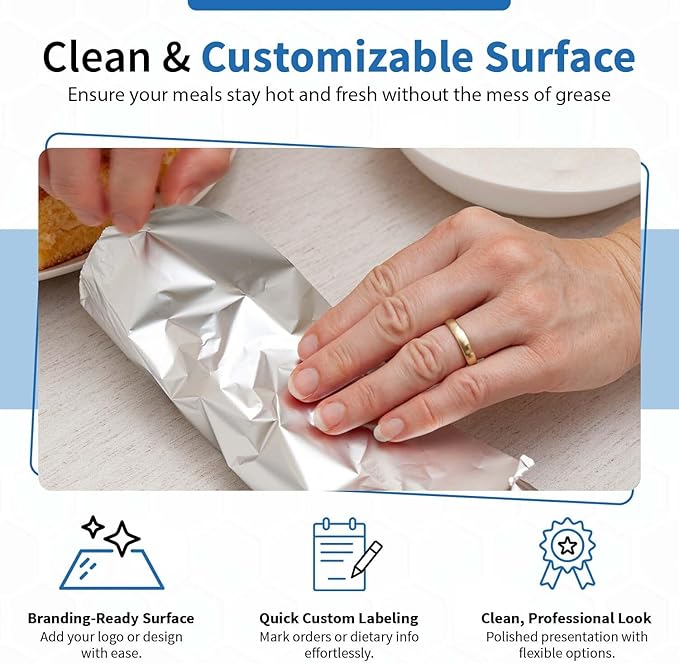 ANGEL’S PEEL LOUNGE Heavy Duty Aluminum Foil Sheets — Precut Tinfoil Wraps For Burritos, Sandwiches, Burgers, Hot Dogs, Grease-Resistant, Heat Insulating Wrapping Paper, 10.75inx14in 100-PCS
