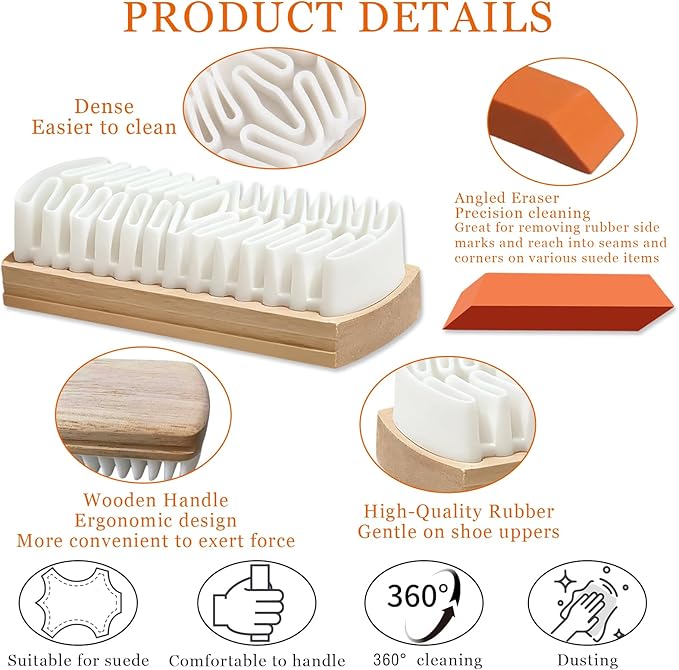 2PCS Suede Brush for Shoes Nubuck Brush Suede Eraser Suede Shoe Brush Suede Shoe Cleaner,Suede Cleaner Kit for Shoes,Bag,Jacket,Purse,Sofa Nubuck Stain Eraser Leather Cleaning Brush with Wooden Handle