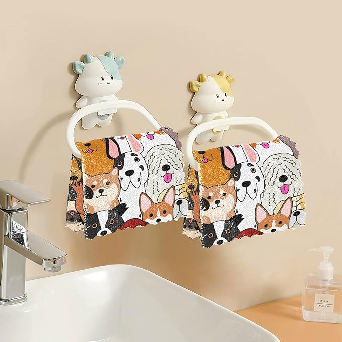 Dish Towels Kitchen Cleaning Cloths Cute Doodle Dog Print Animal Dish Cloths Absorbent Kitchen Towels Lint Free Bar Tea Soft Towel Kitchen Accessories Set of 6,11"x11"