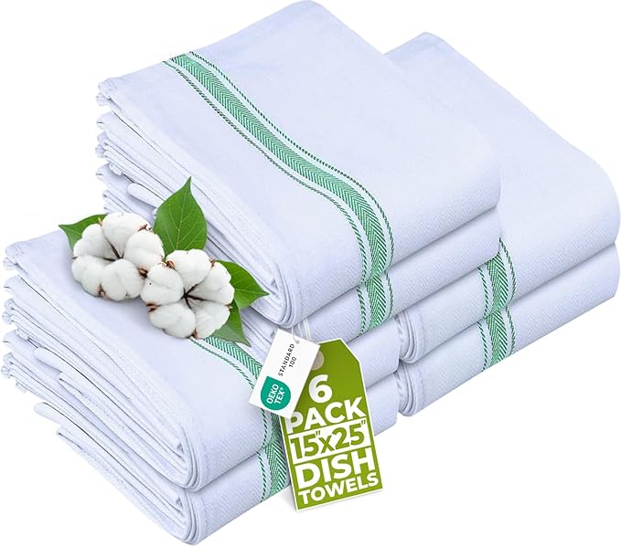 Utopia Towels Green Dish Towels [6 Pack - 15 x 25 Inches] 100% Ring Spun Cotton Highly Absorbent & Reusable Cleaning Bar, Tea, Kitchen and Dishcloths Set - 200 GSM