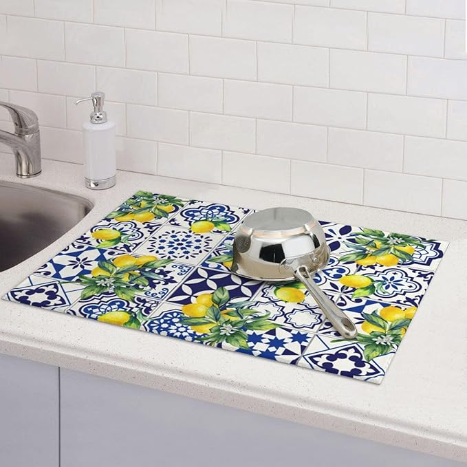 Lemon Mexican Tilt Dish Drying Mat For Kitchen Counter Absorbent Large Kitchen Fast Dry Pad Reusable Washable Protector Rack Large Mat 18 X 24