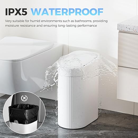 5 Gallon Bathroom Trash Can with Lid, Automatic Motion Sensor White Trash Can, Touchless Slim Waterproof Garbage Bin for Kitchen, Bedroom, Office, and Bathroom