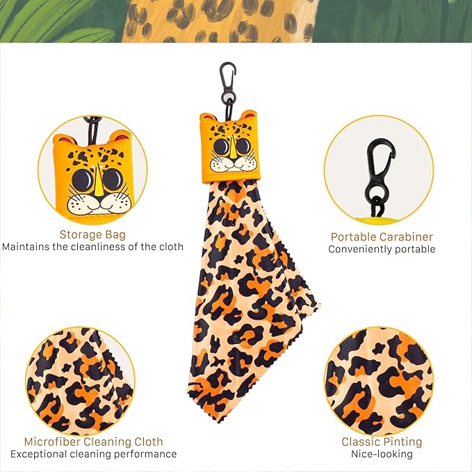 Glasses Cleaning Cloth Original Cute Animals, Double-Sided Microfiber Eye Glass Clean Cloths Cleaner Keychain for Eyeglasses Wipes, Camera Cell Phone,Screens, Camera 4PCS
