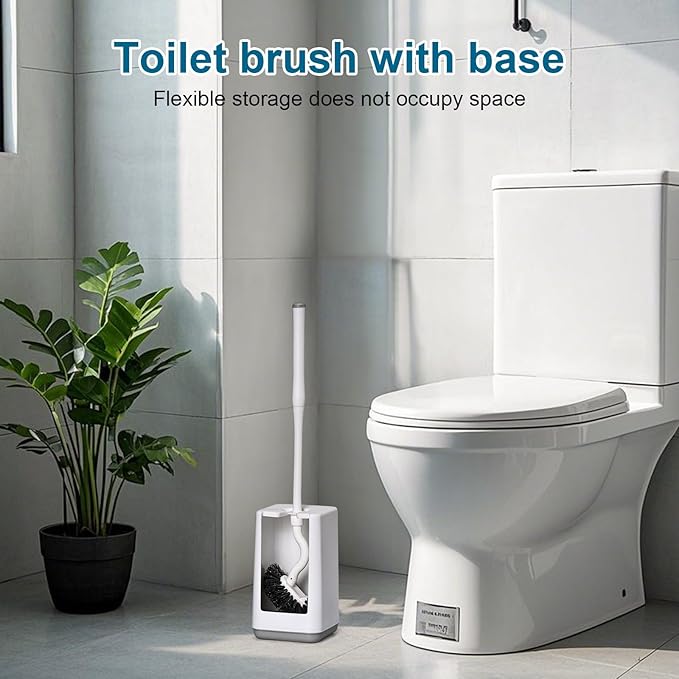 Toilet Bowl Brush and Holder Sturdy Plastic Long Handled Toilet Brushes for Bathroom with Ventilated Base Easy to Assemble for Deep Cleaning (White 1)