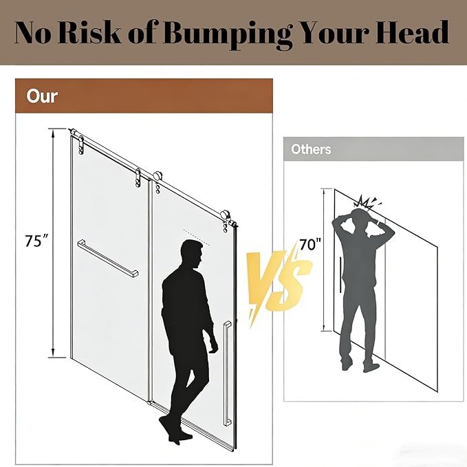 Frameless Shower Door, 56-60" W x 75" H 5/16" 8mm Glass Sliding Shower Doors with Explosion-Proof Film, Shower Doors for Walk in Shower with Tempered Glass Stainless Steel Hardware, Brushed Nickel
