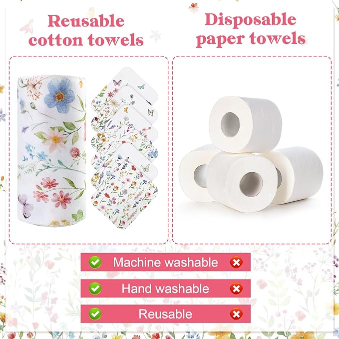 36 Pcs Reusable Paper Towels Roll Paperless Cotton Cloth 9.8" X 11" Washable Kitchen Towel Absorbent Soft Flannel Reusable Hand Napkin for Home Bathroom Cleaning Household Dishcloth