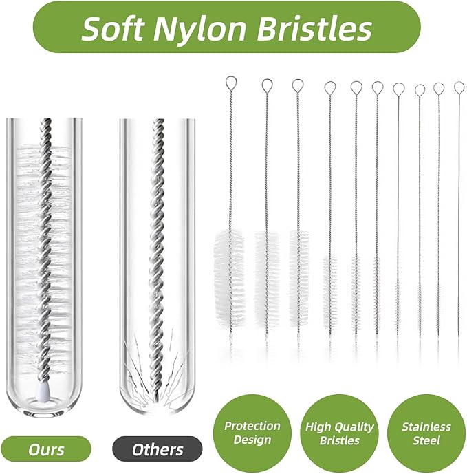 10 Pcs Straw Cleaning Brushes, 8.2 Inch Straw Cleaner Brush Extra Long Straw Brushes for Cleaning Stainless and Silicone Reusable Straws Water Bottles Tumblers Tubes