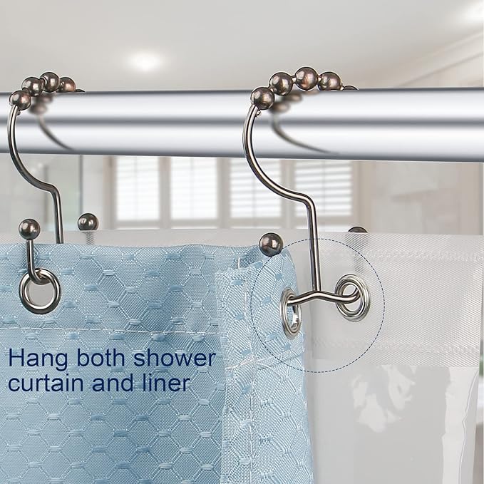 Shower Curtain Hooks,Sturdy Stainless Steel Double Sided Shower Hooks Rings for Bathroom Shower Curtain Rods Curtains Set of 12 Hooks - Bronze