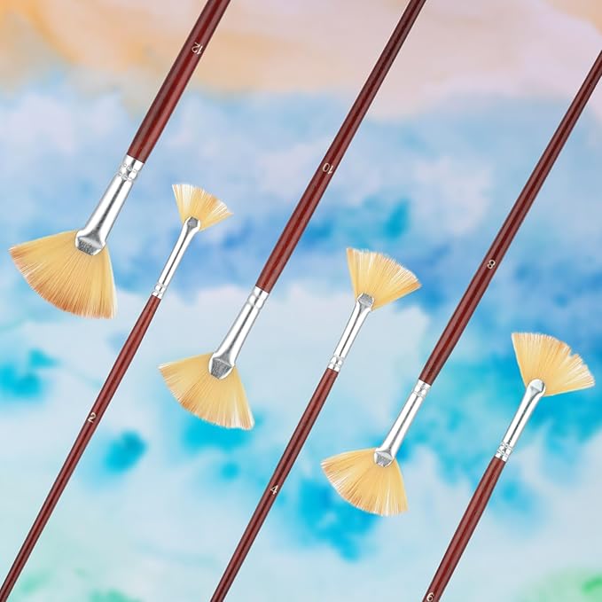 6 Pieces Fan Brush,Fan Brush for Painting,Artist Acrylic Paint Brushes Set Professional Paint Brushes with Nylon Hair DIY Craft Long Wood Handle for Acrylic Watercolor Oil Rock Gouache Painting