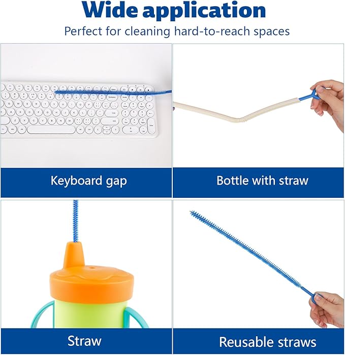 4pcs Straw Cleaner Brushes for Stanley, 8mm/0.31 Inch, 10mm/0.39 Inch, 12mm/0.47 Inch Reusable Extra Long Drinking Water Cup Bottle Straw Cleaning Brush Cleaning Tools Kit Accessories (Blue)