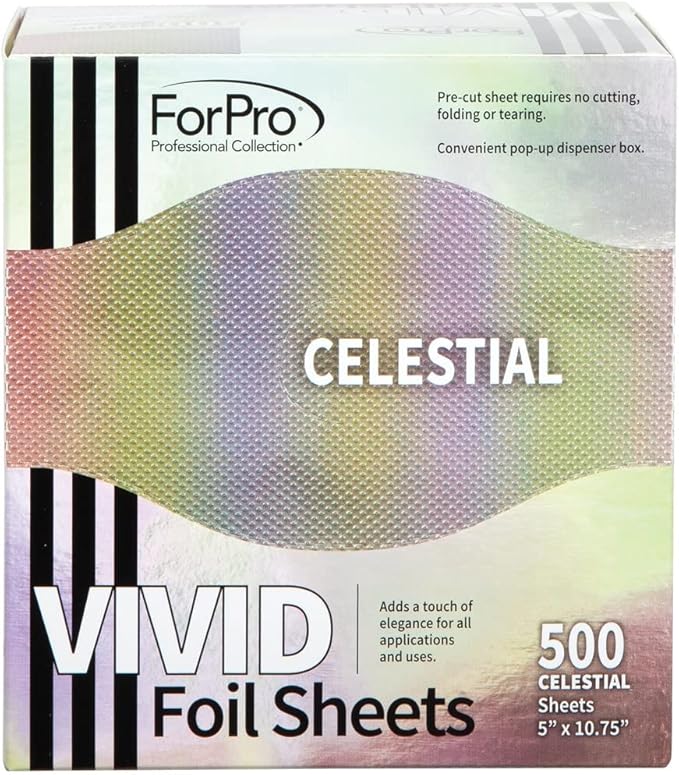 ForPro Professional Collection Vivid Celestial Embossed Foil Sheets, Aluminum, Pop-Up Foil Dispenser, Hair Foils for Color Application & Highlighting Services, Food Safe, 5” W x 10.75” L, 500-Count
