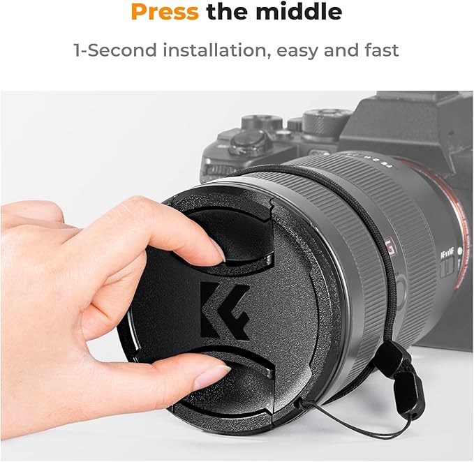 K&F CONCEPT 52mm Lens Cap Cover, 4-in-1 Center Pinch Lens Cover Black Anti-Loss Keeper Leash Microfiber Cleaning Cloth Kits Compatible with Nikon, Canon, Sony, Fujifilm Camera Lenses