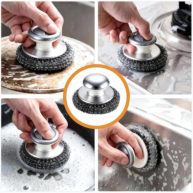 2Pcs Stainless Steel Wool Scrubber, Scrubbing Scouring Pad, Steel Wool Scrubber for Kitchens, Bathroom and Kitchen Pots, Pans, Sink