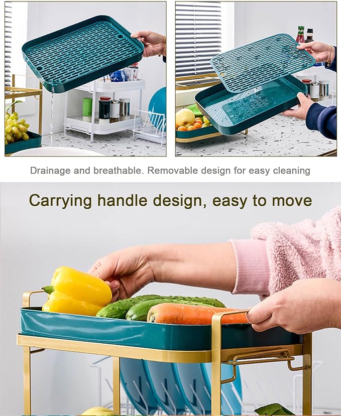 Cup Drying Rack Stand 2 Tier Organizer Countertop Station Shelf Strong Carbon Steel Multi-Functional Storage Organizer for Home Office Kitchen Coffee Cups, Mugs, Glass Cups Etc Avocado