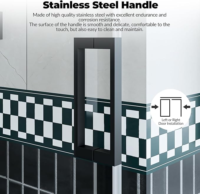 Sliding Shower Door, 44-48" W x 72" H Aluminum Alloy Frame, Adjustable Double 6mm (1/4") SGCC Tempered Glass Panels with Matte Black Square Track, Bypass Space-Saving Design