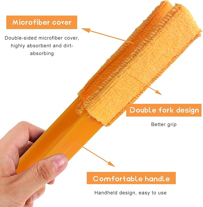 2 PCS Car Blinds Duster, Window Blind Cleaner Duster Brush with Removable Microfiber Sleeves, Multifunction Cleaning Tool for Auto Shutter Air Conditioner Vents Keyboard (Orange)