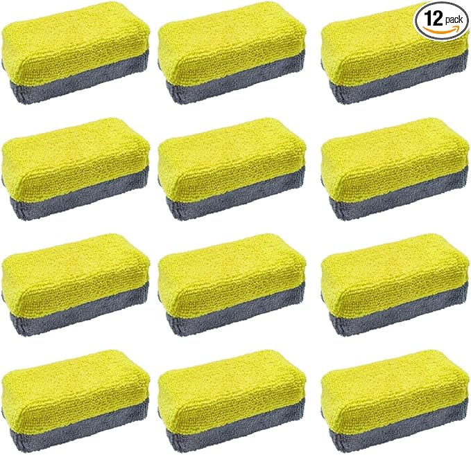 12PCS Ceramic Coating Applicator Sponge, 4.13'' x 1.84'' Microfiber Car Detailing Applicator Pads, Rectangular Car Foam Cleaning Pad, Auto Polishing Pad for Wax, Paint, Sealant (Yellow)