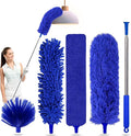 5-in-1 Kit Dusters for Cleaning, Duster with Extension Pole, Extendable Duster with 100 Inches, Microfiber Dusters, Webster Cobweb Duster for Cleaning Ceiling Fans, Furniture, Blinds - Blue