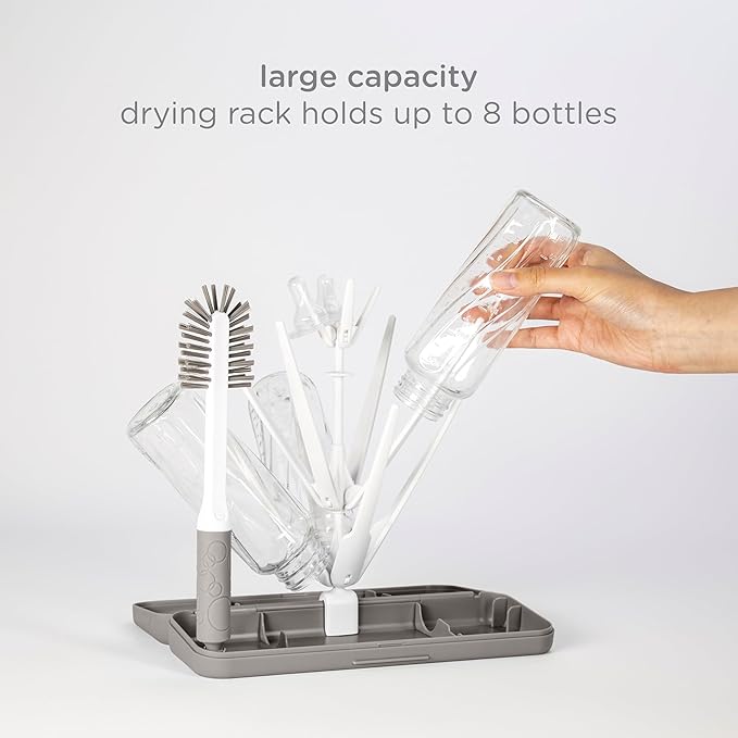 Ubbi On-The-Go Drying Rack and Brush Set, includes Travel Case and Bottle Brush for Compact Storage, Holds Up to 8 Bottles, Baby Travel Accessories, Taupe