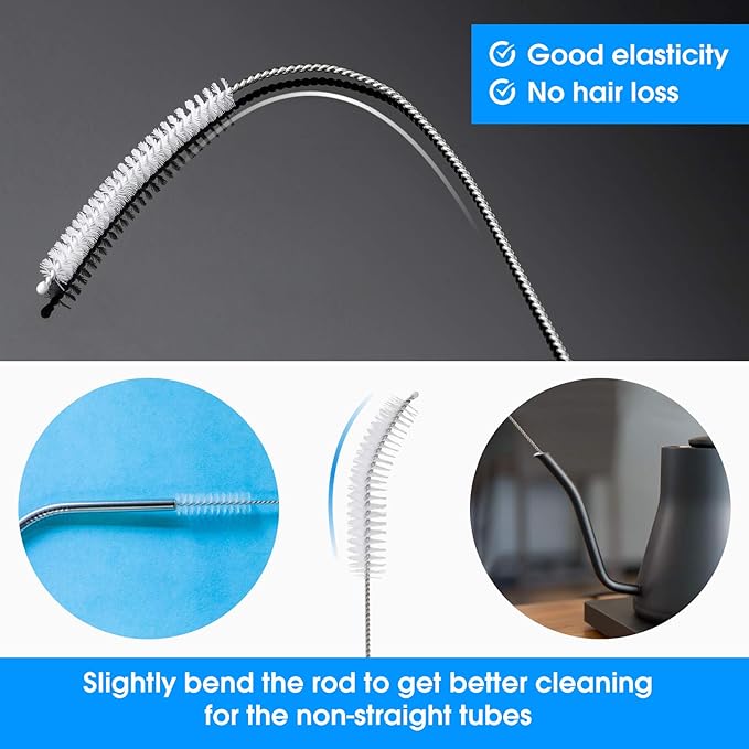 10 Piece Stainless Steel Straw Cleaning Brush Set - Durable Nylon Bristles - Multi-Size for Reusable Straws, Sippy Cups, and Narrow Neck Containers