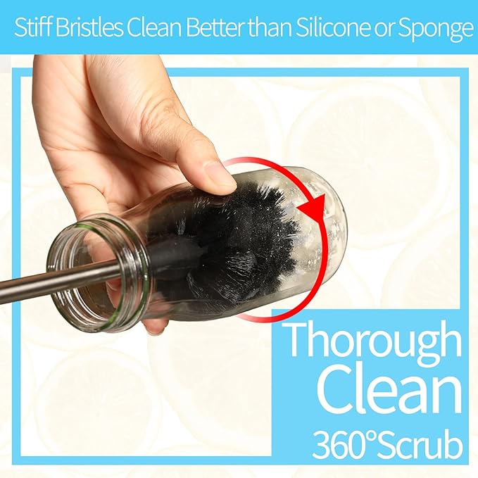 2 Pack Bottle Brush Set - 15 Inch Long Handle Bottle Brush Cleaner for Sports Water Bottles, Tumblers, Thermos, Glasswares, Coffee Mugs