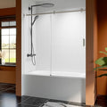 56-60 Inch Frameless Sliding Shower Door, 60" Height, 5/16" (8mm) Clear Tempered Glass Bathtub Door, Smooth Gliding Track & Anti-Jumping System, Stainless Steel Chrome Finish