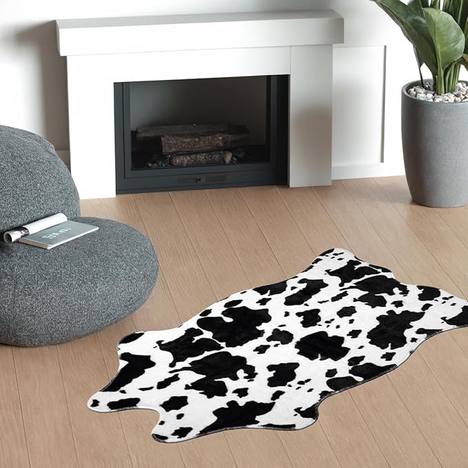 MACEVIA Faux Cowhide Rug,Cute Cow Print Rugs Animal Area Carpet Western Decor for Living Room Bedroom Non-Slip 43.3" L x 29.5" W(3.6ft x 2.4ft)