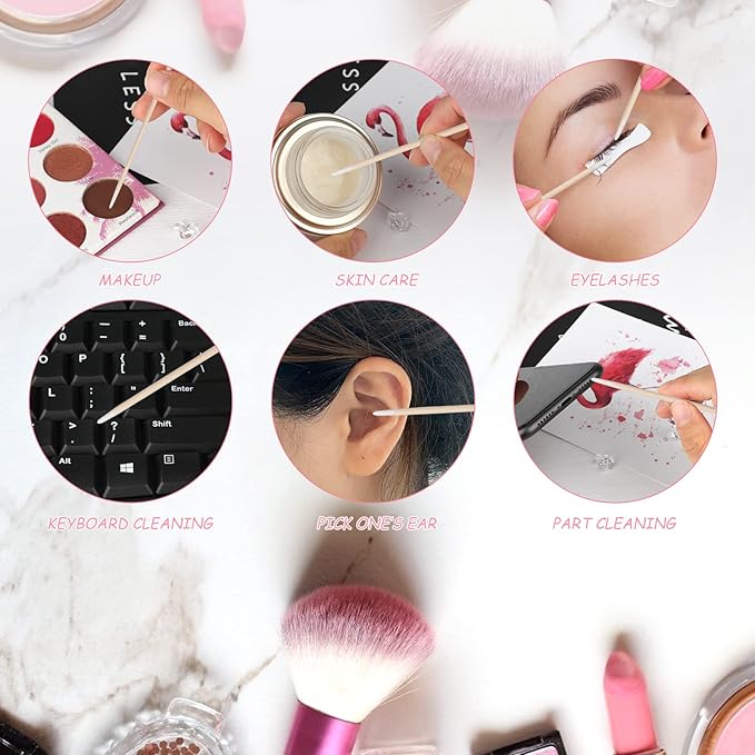 G2PLUS 500PCS Cotton Swabs, Wood Disposable Micro Applicators Brush for Makeup and Personal Care Cosmetic Brush, Micro Swabs for Eyelash Extensions, Nails, Eyeliner (Head Diameter: 1cm)