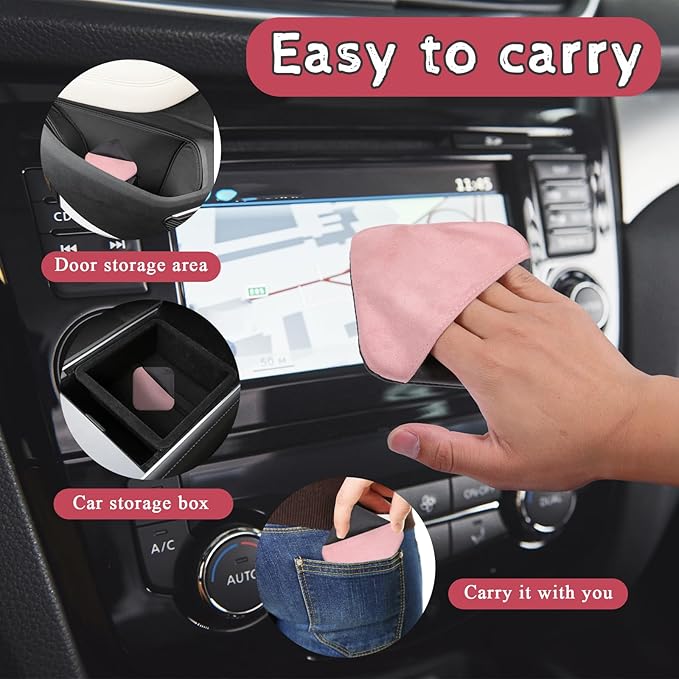 Pink Car Screen Cleaner Microfiber Auto Screen Cleaning Pad, Auto Touchscreen Cleaning Wipes Car CleaningWipes Cloth, Touchscreen Cleaner Cloths for Vehicle Dashboard CarDisplay Interior