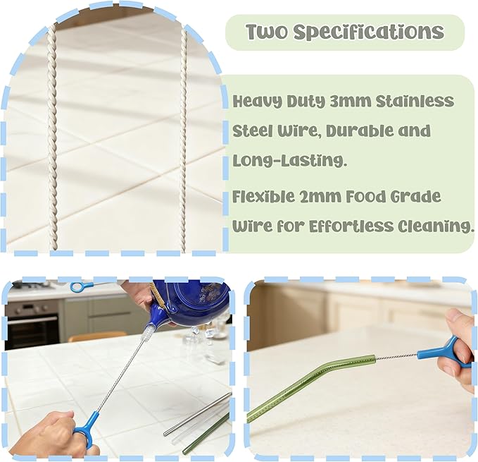 Straw Cleaner Brush,Extra Long Straw Cleaning Brushes with Nylon Bristles,Straw Brush Cleaner for Reusable Straws, Baby Bottles, Tumblers, Sippy Cups and Narrow Tube.