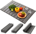 Large Stone Dish Drying Mat for Kitchen Counter, Quick-Dry Diatomaceous Earth Mat with PU Cover & Waterproof Bottom, Foldable Absorbent Drying Stone for Dishes, Cups and Bottles(25.2'' × 16.1'')