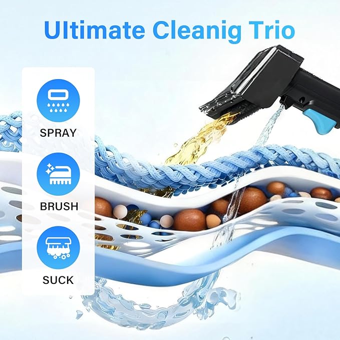 Portable Carpet & Upholstery Spot Cleaner, Compact Strong-Suction Machine with Scrubbing Brush, Removes Pet Stains, Spills & Dirt from Sofas, Stairs, Rugs, Mattresses & Car Interiors