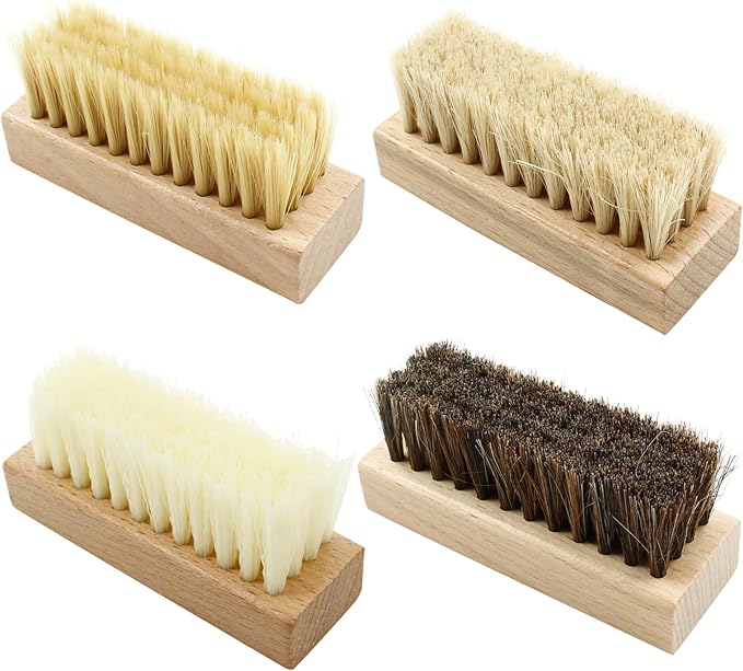 4 Pcs Wooden Handheld Shoe Cleaner Brush Set - Nano Silk, PP Silk, Natural Horsehair, Pig Bristle - For Sneakers, Leather Boots, Canvas Shoes
