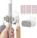 TAILI Mop and Broom Holder Wall Mount Grippers, 2 Hangers and 6 Adhesive Strips, Damage Free Hanging Wall Mount, Household Cleaning Organizer for Organization and Storage, Holds up to 4 lbs, Grey