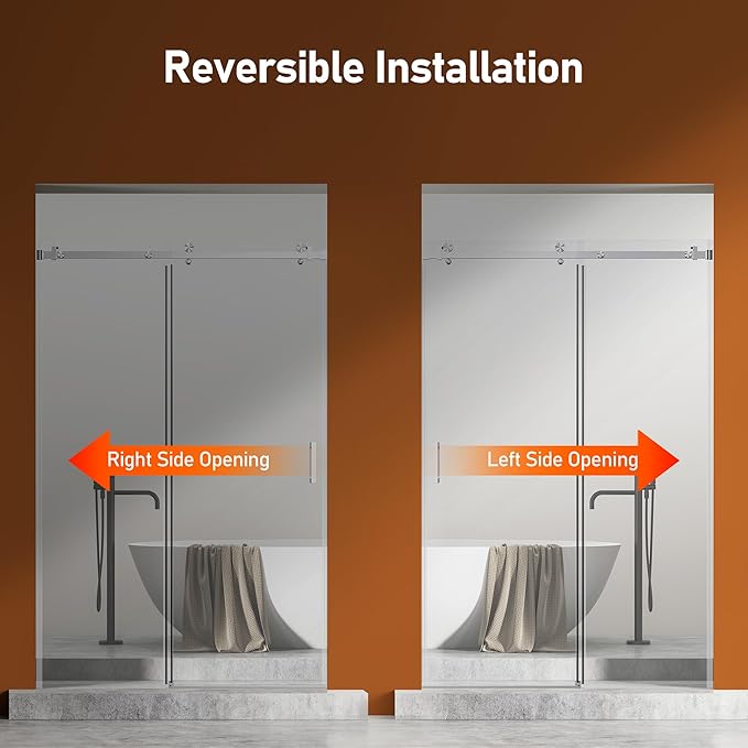 46-48 Inch Frameless Sliding Shower Door, 76" Height, 5/16" (8mm) Clear Tempered Glass, Smooth Gliding Track & Anti-Jumping System, Stainless Steel Brushed Nickle Finish