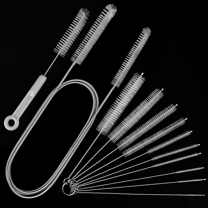 Pipe Cleaner Brush - Flexible Stainless Steel Plus Handle Brushes 12-Piece Set Long Straw Cleaning Brushes and Soft Sewer Brushes Cleaning Equipment cpap Hose Brush