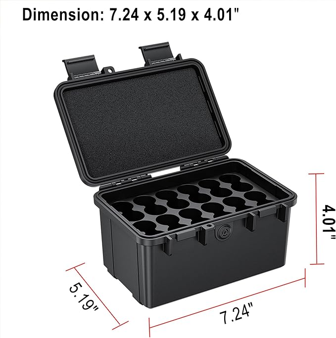 KIWIFOTOS 28 Slots 18650 Battery Organizer Case, IP67 Waterproof Protective Hard Case, Explosionproof Shockproof Battery Holder Box Outdoor Batteries Carrying Case Container
