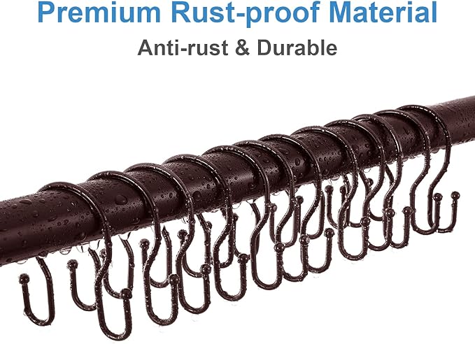 24 Pack Double Shower Curtain Hooks Rings, TENOVEL Double Sided Shower Curtain Hooks Rust Proof for Shower Curtain, Stainless Steel Bathroom Shower Hangers Rings for Shower Rods, Bronze