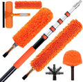 20FT High Reach Duster Cleaning Kit with 5-13 FTExtension Pole, High Ceiling Fan Cleaner Duster Tool for Fan Blades, Extendable Reusable Cobweb, Feather, Window Cleaning Squeegee Kit (12FT)