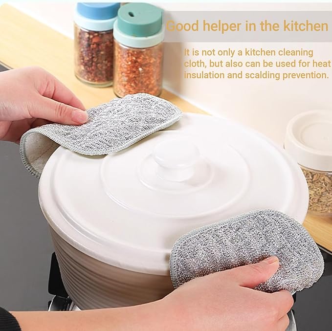 5PCS Double-Sided Thickened Wire Dishwashing Rags - Non Scratch Wire Dishcloth & Miracle Wire Cleaning Cloth, Multipurpose Use on Dishes, Pots, Sinks & Kitchen Surfaces