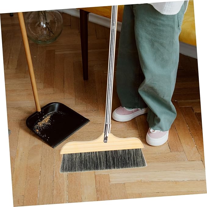 Soft Bristle Broom with Long Handle Frame Floor Brush for Home Cleaning Beveled Edge Sweeping Brush for Corners and Under Furniture Static Kitchen Broom with Hanging Rope Design