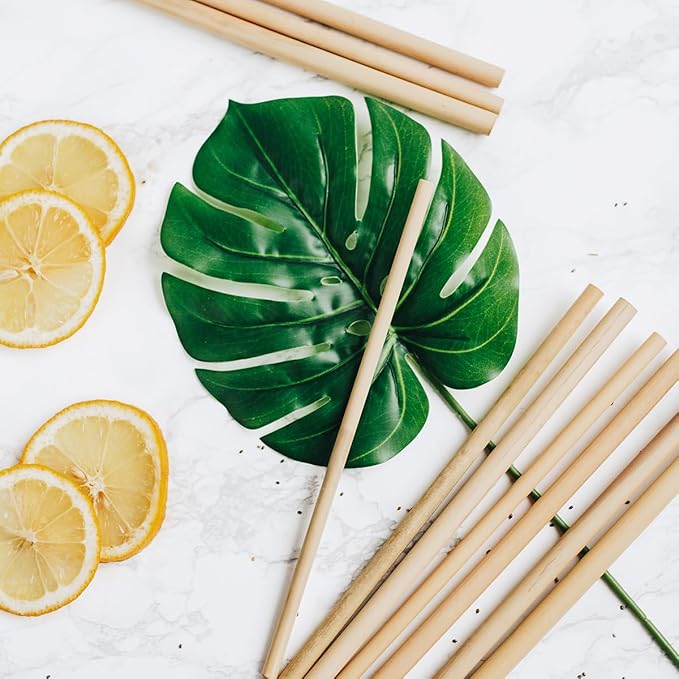 Bambaw Bamboo Straws - Eco Friendly Reusable Straws with Cleaner Brush & Pouch, Pack of 12 - 8.7''