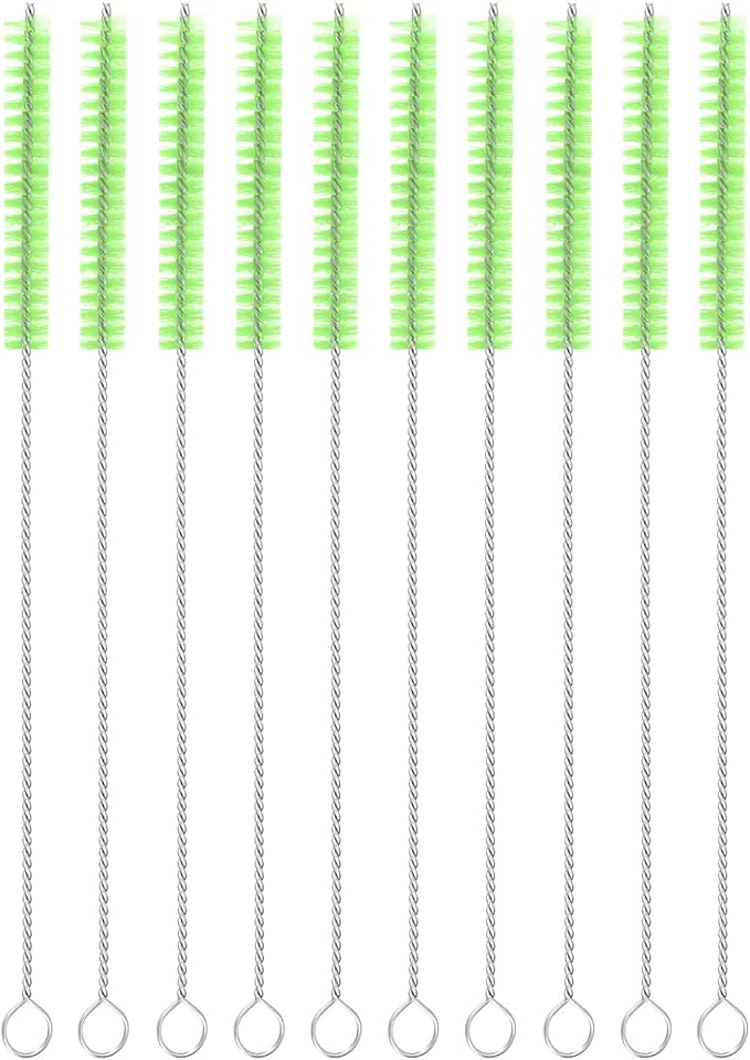 uxcell 10Pcs Drinking Straw Cleaning Brushes, 8" x 2/8" Nylon Bristles Long Straw Brush Pipe Cleaner for Washing Straws Pot Spout, Sippy Cup, Bottle and Tube (Green)