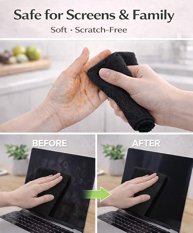 Microfiber Cleaning Cloth Roll - 100 Pack Tear Away Microfiber Paper Towels, Reusable, Washable, Scratch-Free, Kitchen Towels for Car, Home, Kitchen, Glass, Dishes (Black)