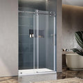 46-49 Inch x 76 Inch Sliding Frameless Shower Door, 3/8" Tempered Glass with Easy-Cleaning Coating, Stainless Steel Rollers & SGCC-Certified Stability, Brushed Nickel
