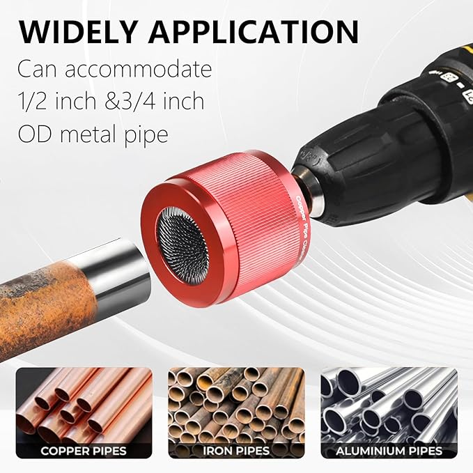 1/2" & 3/4" Copper Pipe Cleaner Set for Drill, with 1/4" Hex Shank & 10 Cleaning Tablets,Tools for Removing Rust, Stains & Paint from Copper & Metal Pipes